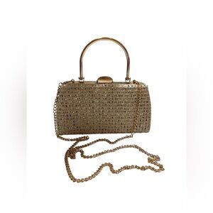 NWT d'margeaux Elegant Gold Metallic Box Clutch with Detachable Chain Strap
